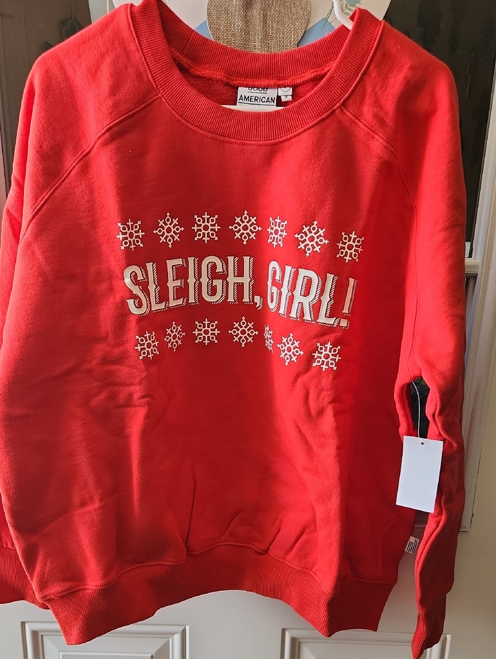 Good American Red 'Sleigh, Girl!' Crewneck Sweatshirt